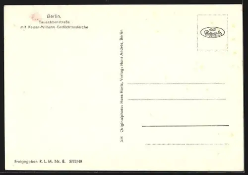 AK Berlin-Charlottenburg, Tauentzienstrasse, Kaiser-Wilhelm-Gedächtniskirche