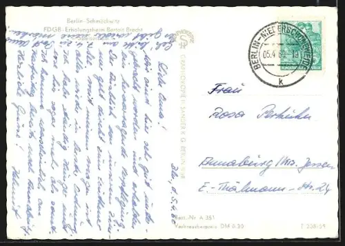 AK Berlin-Schmöckwitz, FDGB-Erholungsheim Bertolt Brecht, Speisesaal