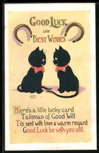 AK Zwei kleine Katzen, Hufeisen