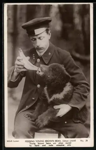 AK Zoowärter gibt jungem Braunbär die Flasche