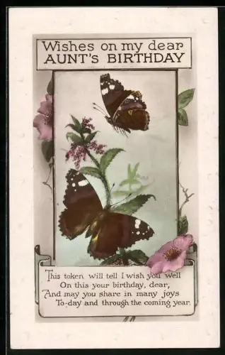 AK Schmetterlinge und Blumen, Geburtstagsgruss