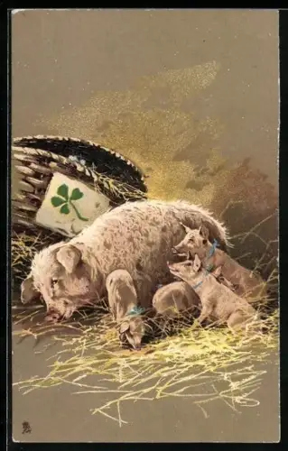 AK Schwein im Mutterglück, Neujahrsgruss