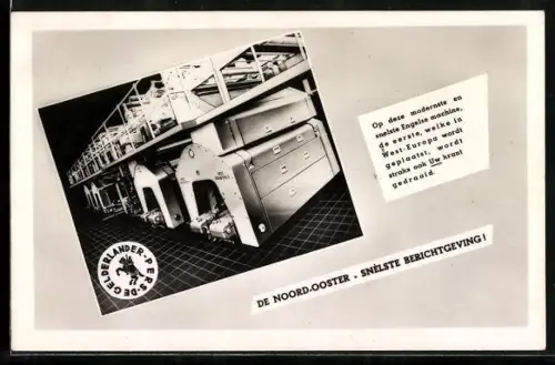 AK Reklame für eine Zeitungsdruckmaschine, De Gelderlander Pers, Zeitung De Noord-Ooster