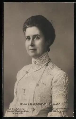 AK Porträt von Hilda, Grossherzogin von Baden mit Perlenkette