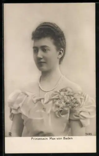 AK Prinzessin Max von Baden mit Perlenkette