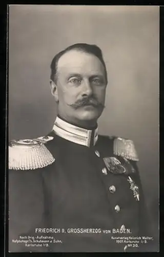 AK Uniformfoto Friedrich II. Grossherzog von Baden mit Epauletten