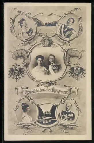 AK Hochzeit des deutschen Kronprinzen, Grossherzog Friedrich Franz III., W.w. Anastasia und Wilhelm II.