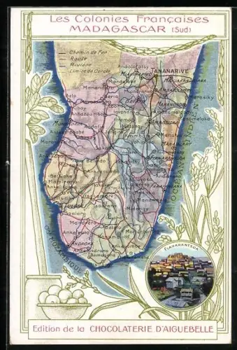 AK Madagascar, Les Colonies Francaises, Reklame der Chocolaterie d`Auguebelle