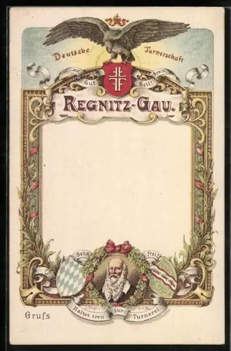AK Regnitz., Turnvater Jahn mit Bayerischem Landeswappen