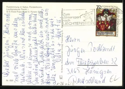 AK Vaduz, S.D. Fürst Franz Josef II. und Fürstin Gina sowie Fest mit Liechtensteiner Trachten