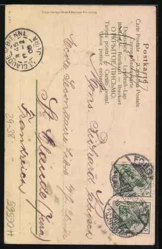 Foto-Collage-AK Porträt einer hübschen Dame, Passepartout mit Blumen