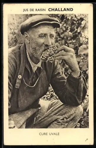 AK Reklame für Traubensaft Challand, Bauer mit Trauben