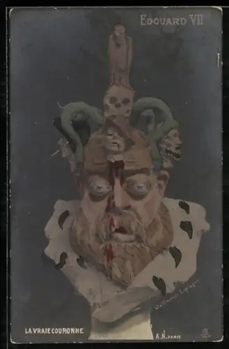 AK La Vraie Couronne, Skulptur von Edward VII. von England mit Totenkopf