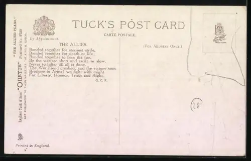 AK King George V., Union Jack, Flags of France, Russia, Japan and Belgium