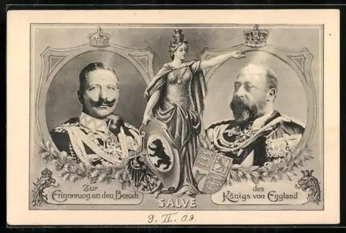 AK Kaiser Wilhelm II. und König Edward VII. von England, Porträts mit Wappen