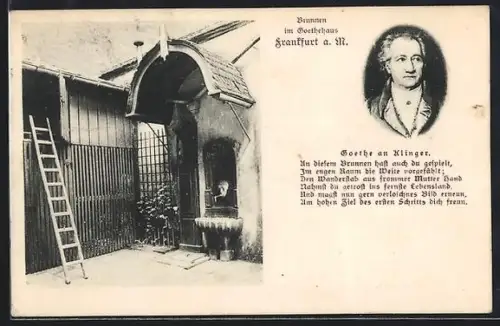 AK Alt-Frankfurt, Brunnen im Goethehaus, Portrait Goethe