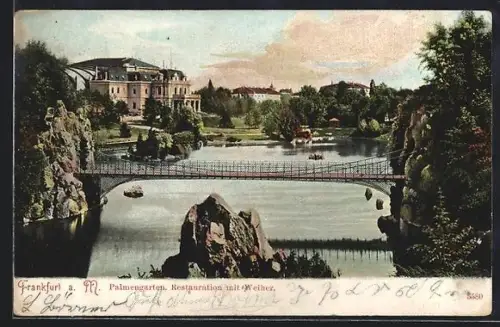 AK Frankfurt-Westend, Palmengarten, Restauration mit Weiher