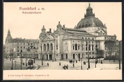 AK Frankfurt a. M., Schauspielhaus mit Strassenbahn