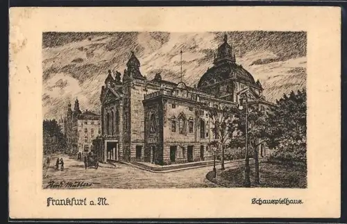 Künstler-AK Frankfurt a. M., Schauspielhaus