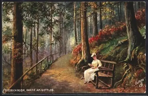 Künstler-AK Friedrichroda, Partie am Gottlob