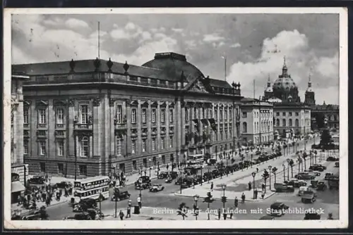 AK Berlin, Unter den Linden mit Staatsbibliothek