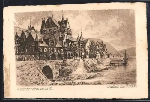 Künstler-AK Assmannshausen a. Rh., Gasthof zur Krone