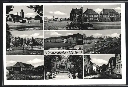 AK Westerstede /Oldbg, Hermannsplatz, Kreiskrankenhaus, Sportplatz