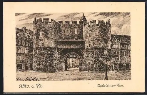 Künstler-AK Köln a. Rh., Eigelsteiner-Tor