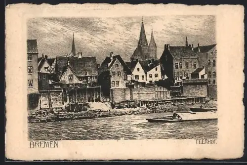 Künstler-AK Bremen, Teerhof, Ortsansicht mit Weser