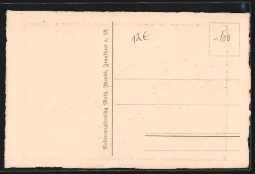 Künstler-AK Mainz, Ortsansicht und Flusspartie