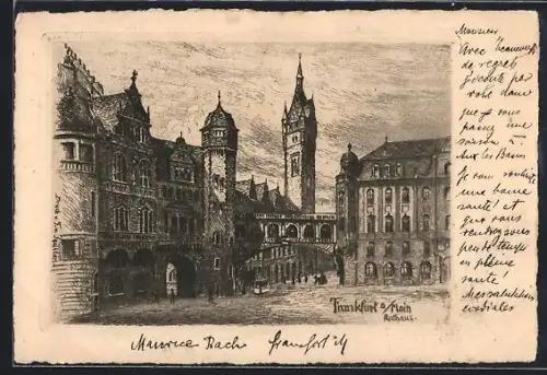 Künstler-AK Alt-Frankfurt, Rathaus-Panorama