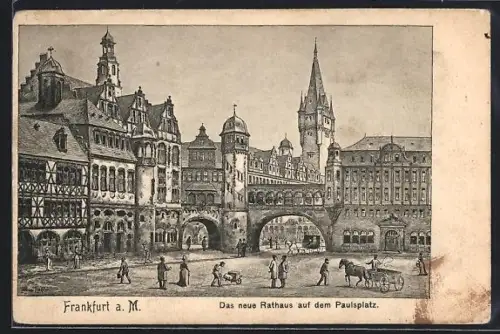 Künstler-AK Alt-Frankfurt, Neues Rathaus auf dem Paulsplatz