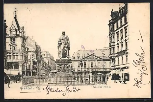 AK Frankfurt a. M., Goethedenkmal mit Umgebung