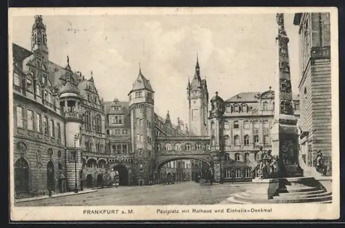 AK Alt-Frankfurt, Paulplatz, Rathaus, Einheits-Denkmal