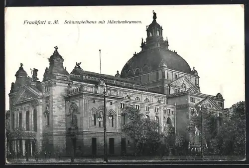 AK Frankfurt a. M., Schauspielhaus mit Märchenbrunnen