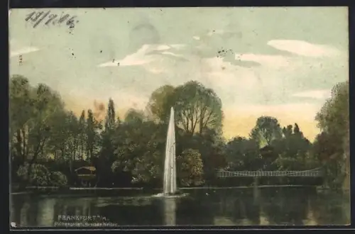 AK Frankfurt-Westend, Palmengarten, Fontäne, Brücke