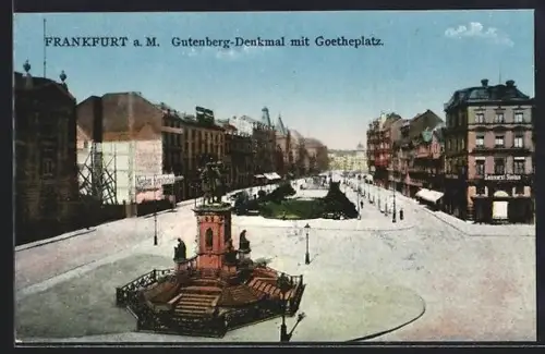 AK Frankfurt a. M., Gutenberg-Denkmal, Goetheplatz