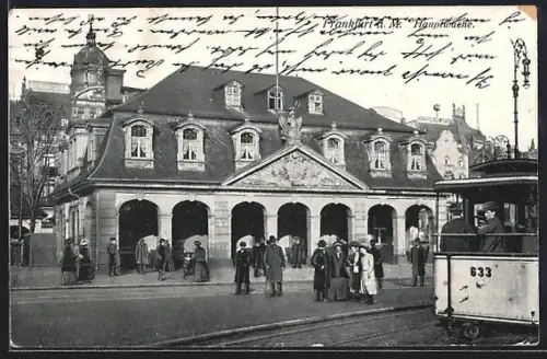 AK Frankfurt a. M., Hauptwache, Strassenbahn, Passanten