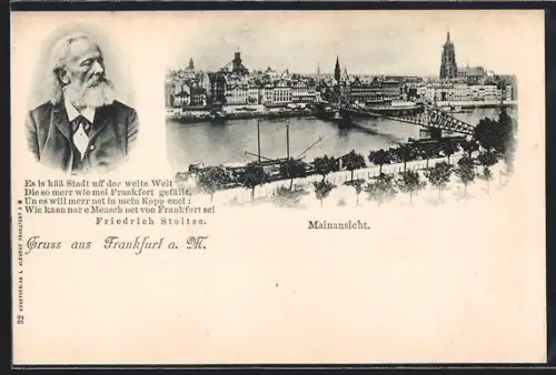 AK Alt-Frankfurt, Mainansicht, Portrait Stoltze