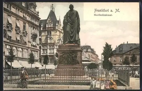AK Frankfurt a. M., Goethedenkmal, Panorama