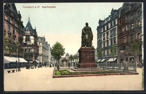 AK Frankfurt a. M., Goetheplatz mit Goethe-Denkmal