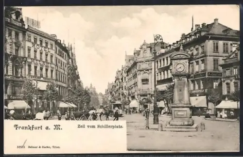 AK Frankfurt a. M., Zeil vom Schillerplatz, Uhr