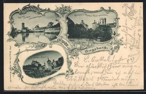 AK Augsburg, Partie vor dem Jacoberthor und am Roten-Thor