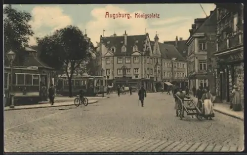 AK Augsburg, Königsplatz mit Strassenbahn