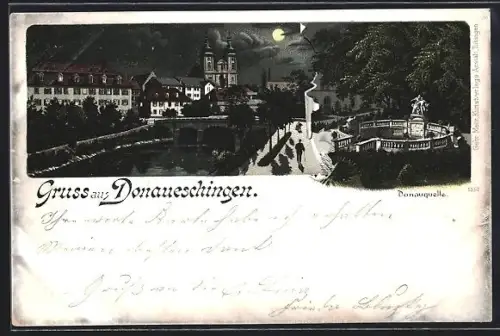 Lithographie Donaueschingen, Partie an der Donauquelle