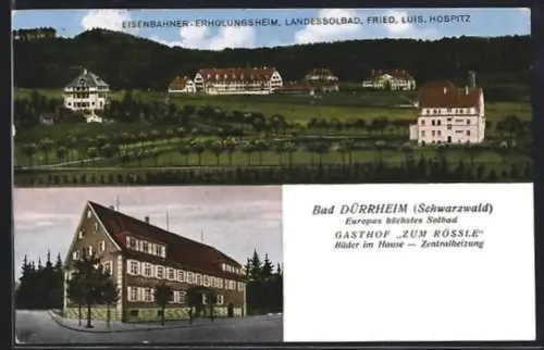 AK Bad Dürrheim, Gasthof Zum Rössle und Eisenbahner-Erholungsheim, Landessolbad, Fried. Luis. Hospitz