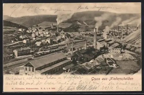 AK Niederschelden, Teilansicht des Ortes aus der Vogelschau