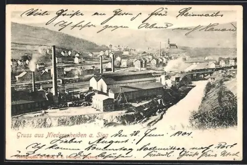 AK Niederschelden a. Sieg, Teilansicht des Ortes und seiner Fabriken
