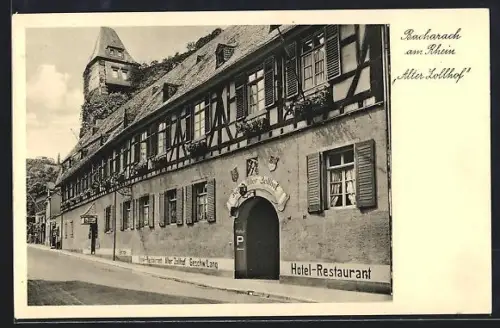 AK Bacharach am Rhein, Strassenpartie mit Gasthaus Alter Zollhof, Bes. Geschw. Lang