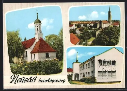 AK Neusäss bei Augsburg, Wohnzentrum im Augsburger Westen, Kirche, Teilansicht